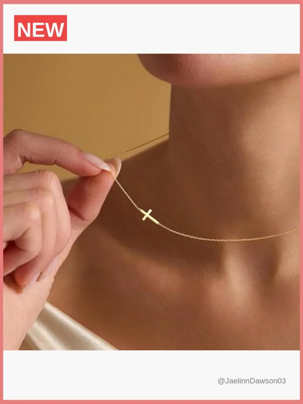 14K Gold Plated Sideways Cross Necklace Dainty Minimalist Pendant Faith Gift